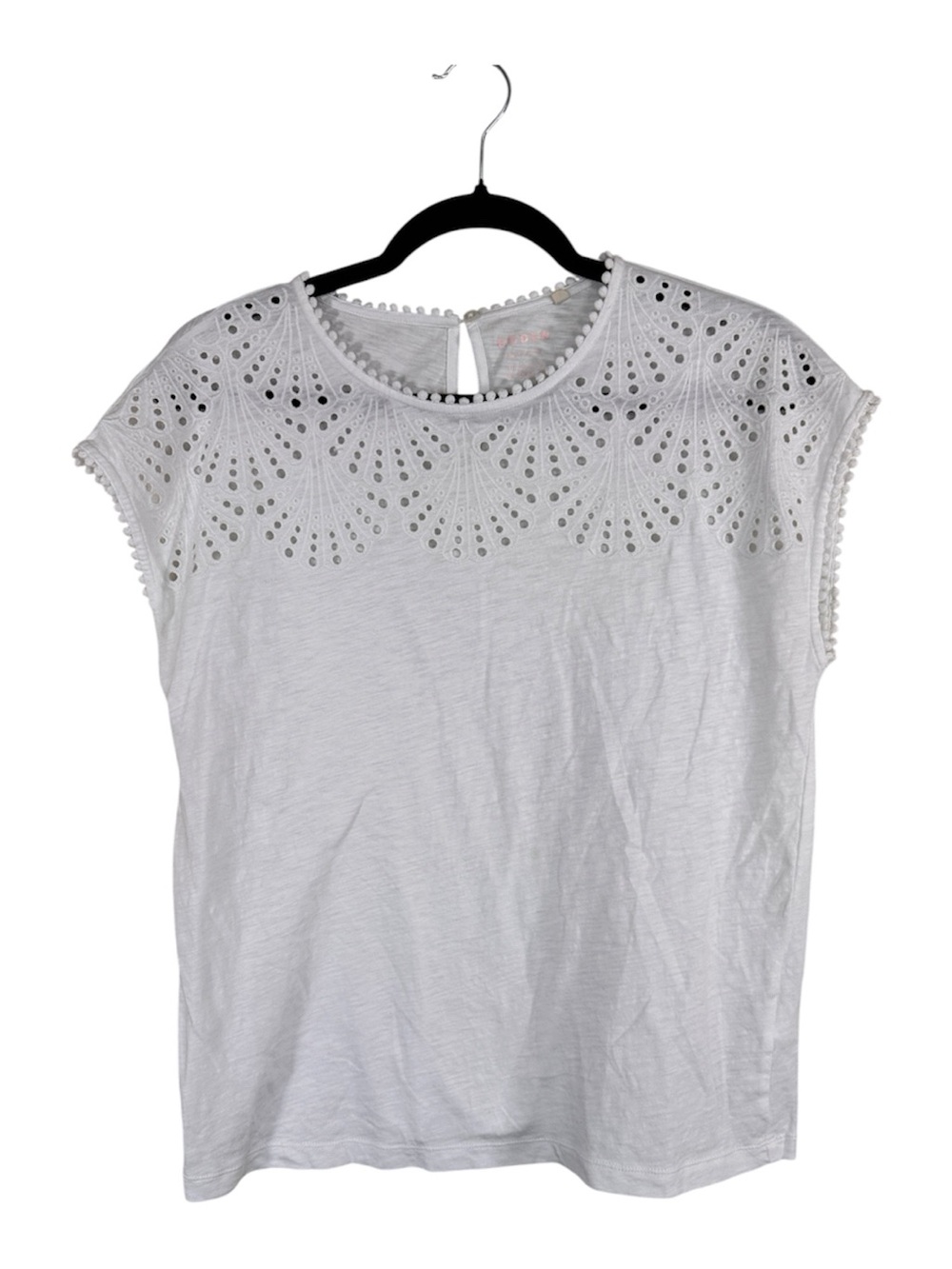 Boden White Cotton Anya Broderie Tee Shirt Womens 6 Casual Boho Natural Fibers